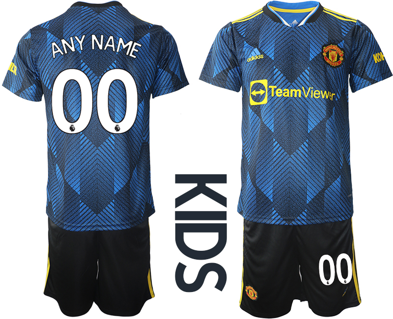 Youth 2021-2022 Club Manchester United Second away blue customized Soccer Jersey->youth soccer jersey->Youth Jersey